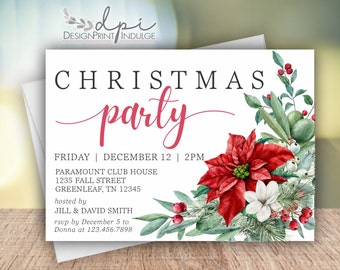 Christmas Party Invitations, Holiday Party Invite, Christmas Dinner Party Invites, Family Christmas Invite, Print w/ Envelopes FREE shipping