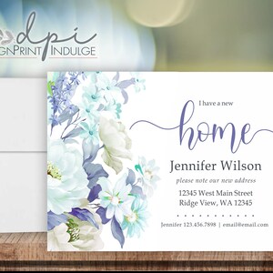 Spring Blue Flowers Change of Address Announcement Cards, New Home Floral I Moved Cards, Customize wording & font color, FREE SHIPPING