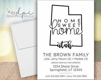 Utah Change of Address Home Sweet Home Announcement Cards, State New Address Card, Moved States Card, Customize the Words, Digital, Printed