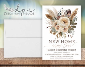 New Home Change of Address Announcement Cards, Boho Florall Personalized New Address Card, Customize Wording, Printed FREES SHIPPING