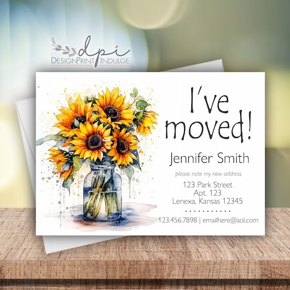 Sunflower Change of Address Cards: Personalized Moving Announcement (Digital or Printed)