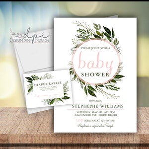 Hello Baby Shower Invitation & Raffle Card, Hello Baby Shower Invite, Floral Baby Shower Invitation, Digital or Printed w/ envelopes