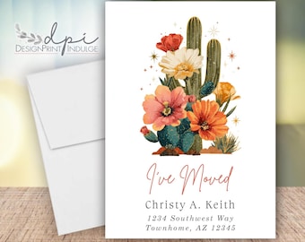 I've Moved Change of Address Card with Cactus: New Home Announcement (Digital or Printed)