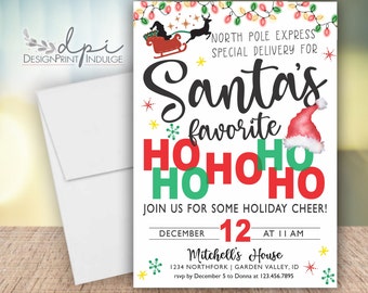 Christmas Party Invitations, Funny Christmas HOs Party Invites, Dinner & Drinks Invitation, Holiday Invites, Digital or Printed w/ envelopes