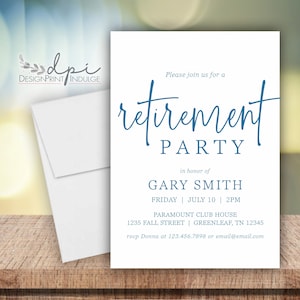 Retirement Party Invitation, Simple Retirement Party Invite Cards, Customize the invite color and wording, Digital or Printed