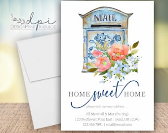 Moving Announcement Cards with Floral Mailbox, New Address, Change of Address (Digital or Printed)