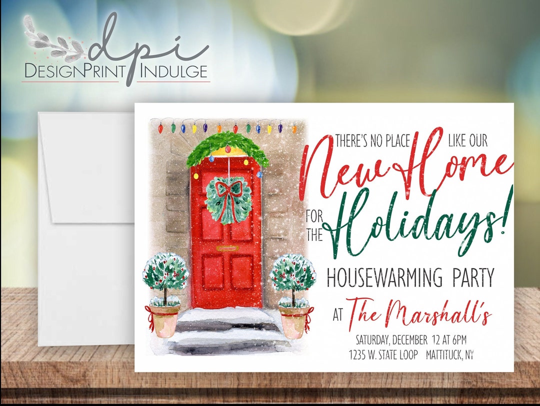 Holiday Housewarming Party Invitation Front Door, Personalized Holiday