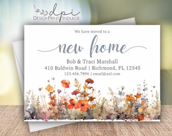 Floral New Home Announcement Cards, Customize Wording