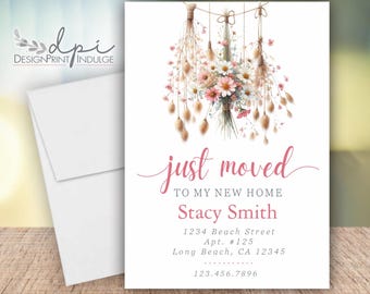 Just Moved Change of Address Cards: Pink Floral Moving Announcement
