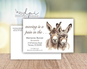 Funny Moving Announcement Postcard: Watercolor Donkeys, Change of Address