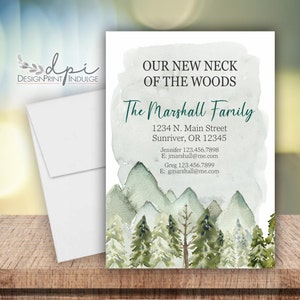 Our new neck of the woods change of address announcement cards, New neck of the woods address change card, Customize It, Digital or Printed