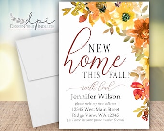 Fall New Home Change of Address Cards, Printed Personalized New Address Moving Cards, I've Moved, Customize the wording & font color