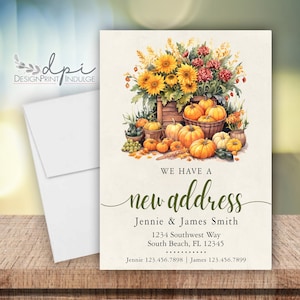 Fall moving cards, Fall Pumpkins We or I Have Moved New Address Announcements, Autumn Moving Cards, Digital or Printed w/ Envelopes