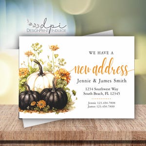 Fall pumpkin moving announcement cards, fall harvest change of address, autumn we&#39;ve moved card, Digital or Printed w/ Envelopes