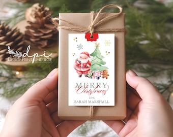Personalized Santa Christmas Gift Tags, Printed Holiday Name Tags