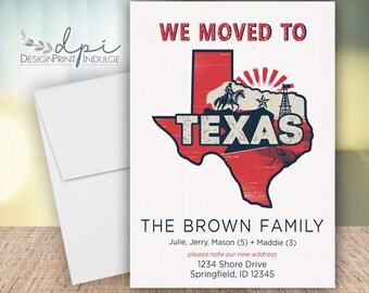Texas Moving Announcement Cards, New Address, Printed or Digital