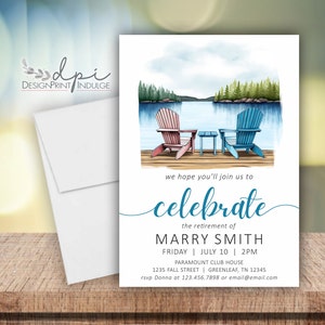 Lake Retirement Celebratation Party Invitation, Retirement Party Invite Card, Customize Word, Digital or Printed w/ Envelopes FREE SHIPPING