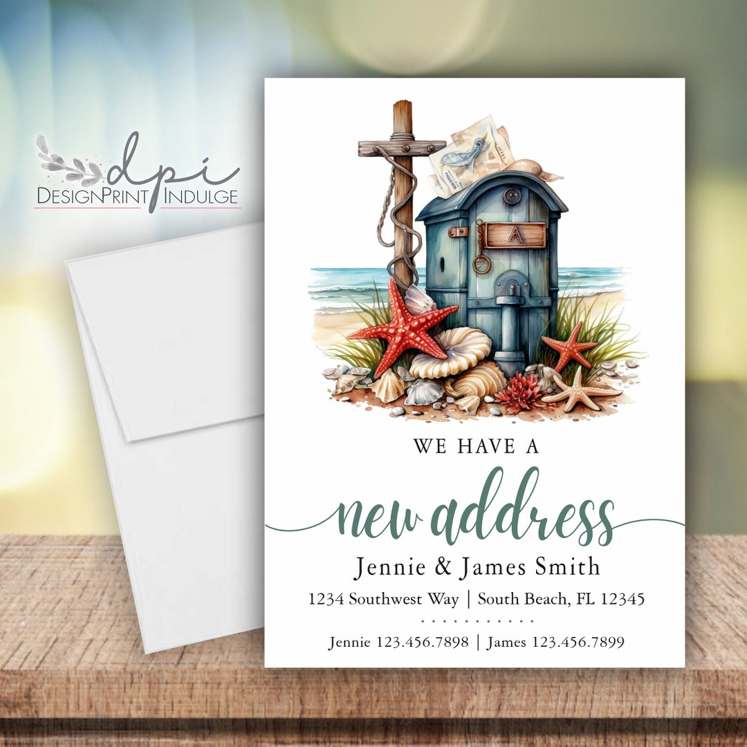 Mailbox Moving Announcement Cards, Watercolor Ocean Change of Address