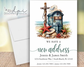 Mailbox Moving Announcement Cards, Watercolor Ocean Change of Address Announcement Card, Customize It, Printed w/ Envelopes FREE SHIPPING