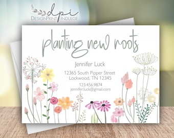 Spring Planting New Roots Moving Announcement, Flowers Change of Address Cards, I've Moved Spring Card, Customize text & FREE SHIPPING