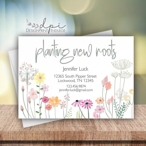Spring Planting New Roots Moving Announcement, Flowers Change of Address Cards, I've Moved Spring Card, Customize text & FREE SHIPPING