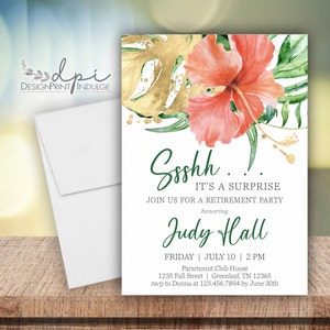 Tropical Retirement Invitations Card, Tropical Invite Card, Tropical Invitation, Tropical Cards, Customize the wording, Digital or Printed