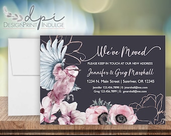 We've moved moving announcement cards, Personalized change of address cards, Customize It, Change wording & font colors, Digital or Printed