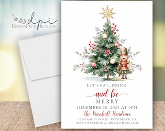 Christmas Party Invitation: Eat Drink and Be Merry (Digital or Printed)