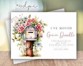 Watercolor Mailbox Moving Announcement Cards: I/We Floral New Address