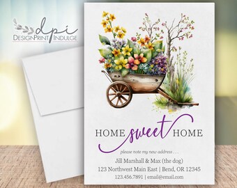 Home Sweet Home spring flowers I moved change of address cards, I have a new address annoucements, moving announcement, printed w/ envelopes