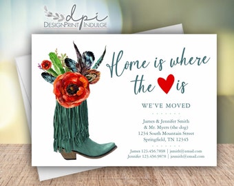 Change of Address Cards, Western Boot Personalized New Address Moving Cards, Western Change of Address Card, Customize, Digital or Printed