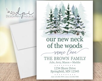 Change of address our new neck of the woods moving cards, Forest tress moving announcements, Printed w/ Envelopes, FREE SHIPPING