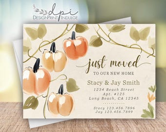 Fall Pumpkin Moving Announcement Cards: New Home Address, Printed Envelopes