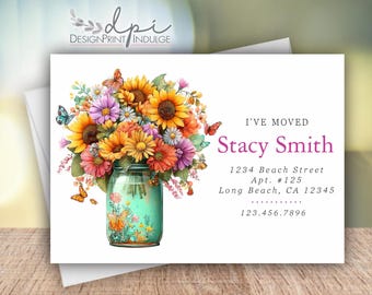 Change of Address Cards with Flowers in Jar: Personalized Moving Announcement (Digital or Printed)