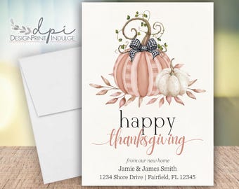 Happy Thanksgiving change of address announcement, we moved fall pumpkin change of addrss, new home cards, Digital, Printed w/ envelopes