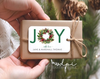 Christmas Joy PRINTED Personalized Gift Tags, Favor Tags, Holiday Family Gift Tag, Wine Gift Tags, Holiday Party Favor Tags, Tags for Gifts