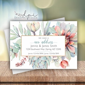 New Address Change of Address Announcement Card, We have a New Address Cards, Succulents We Moved Card, Digital or Printed w/ Envelopes