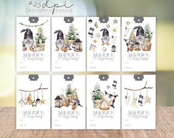 Christmas assorted PRINTED gnome gift tag set, gnomes gift tags, Holiday gift tag set, present tags, custom name tags, tags for gifts