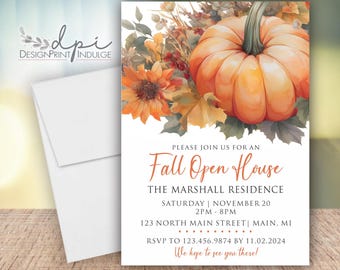 Open House Invite Fall Autumn, Open House Invitations, Fall Harvest Invite Card, Fall Harvest Festival, Printed w/ Envelopes FREE SHIPPING