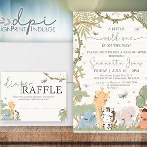 Jungle Baby Shower Invitation & Diaper Raffle Included, Jungle Boho Baby Shower Invite Card, Baby Shower, Printed w/ Envelopes FREE SHIPPING