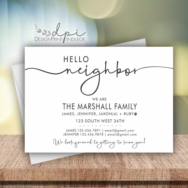 Hello New Neighbor Introduction Cards, New to The Neighborhood Personalized Announcements, Hello New Neighbor, Choose Your Ink Color Printed