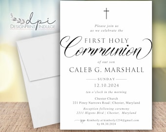 First Holy Communion Invitatoin, Communion Invite Cards, Gender Neutral Invitation, Simple Invite Religious, Digital or Printed w/ envelopes