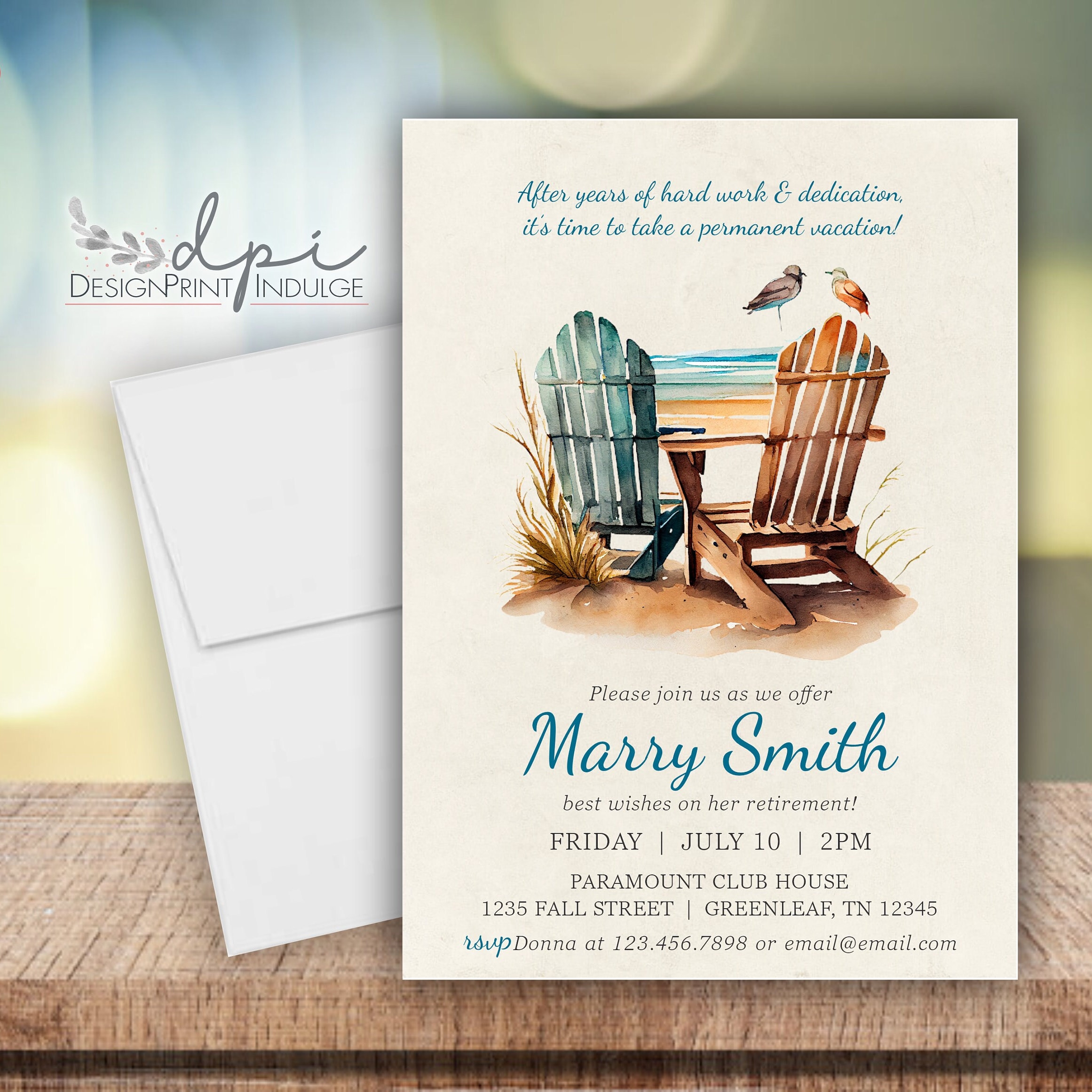 Beach Retirement Party Invitation, Adirondack Chairs (digital or Printed) -  Etsy, image size:2322x2323