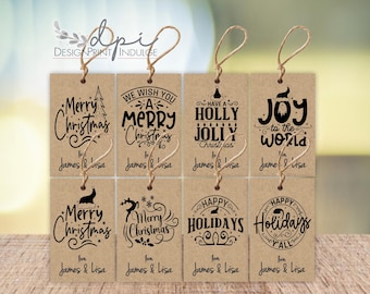 Personalized Christmas Gift Tags, Holiday Favor Tags, Set of 16