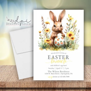 Easter Brunch Invitation: Bunny & Egg Hunt, Printed or Digital