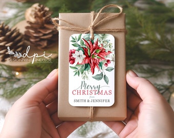 Merry Christmas PRINTED personalized gift tags, favor tags, Holiday family gift tag, gift package name tag, party favor tags, tags for gifts