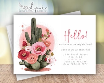 New Neighbor Announcement Cards with Cactus: Personalized Welcome Notes (Digital or Printed)