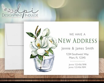 New address moving announcement cards, Magnolia change of address card, We have a new address announcement card, Customize wording, Printed