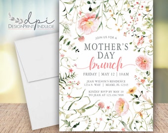 Mothers Day Brunch Invite, Printed Mothers day Brunch Invitation, Mothers Day floral, Mothers Day Party, Floral invite, Printed w/ Envelopes