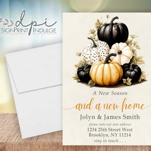 New season new home moving announcement, Fall we have moved card, Watercolor pumpkin floral new change of address, Customize the wording